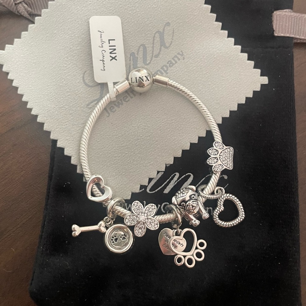 Linx Snake Chain Bracelet with Pug Themed Charms 925 sterling silver
